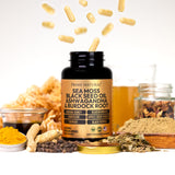 PRIME NATURAL ingredientes clave: sea moss y aceite de semilla negra, soporte mineral