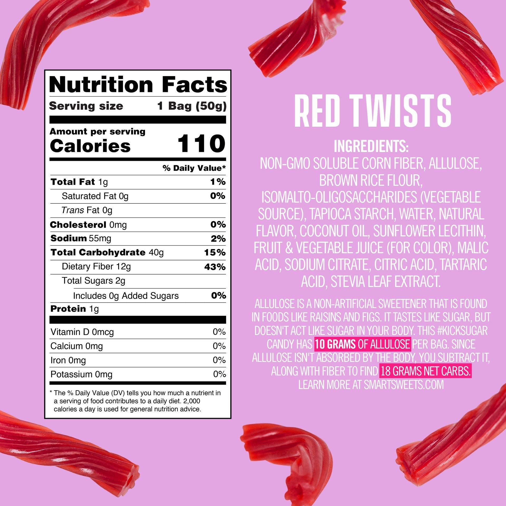 PRIME NUTRITION etiqueta nutricional Smart Sweets muestra fibra, calorías y azúcar reducida