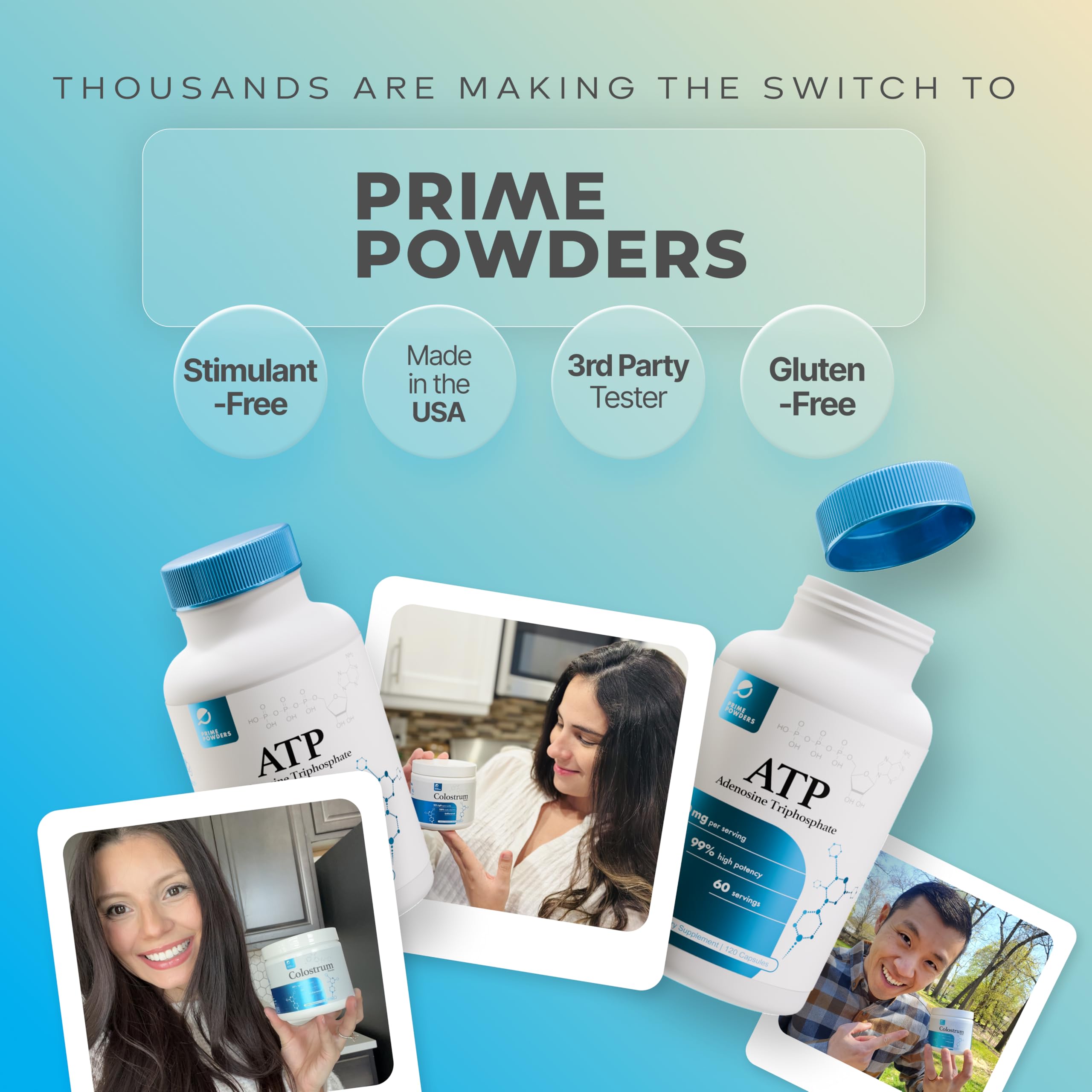 Prime Powders cápsulas junto a mano para comparar tamaño y dosificación