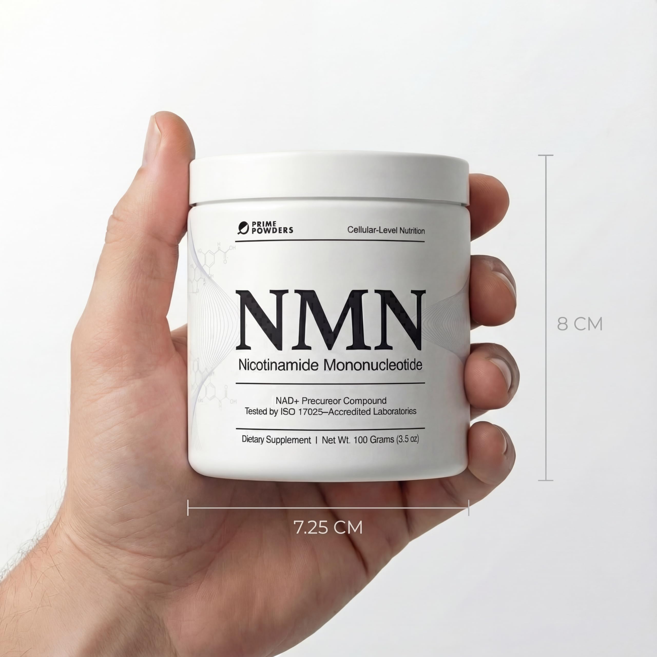 Prime Powders etiqueta de producto con sellos de pruebas de terceros