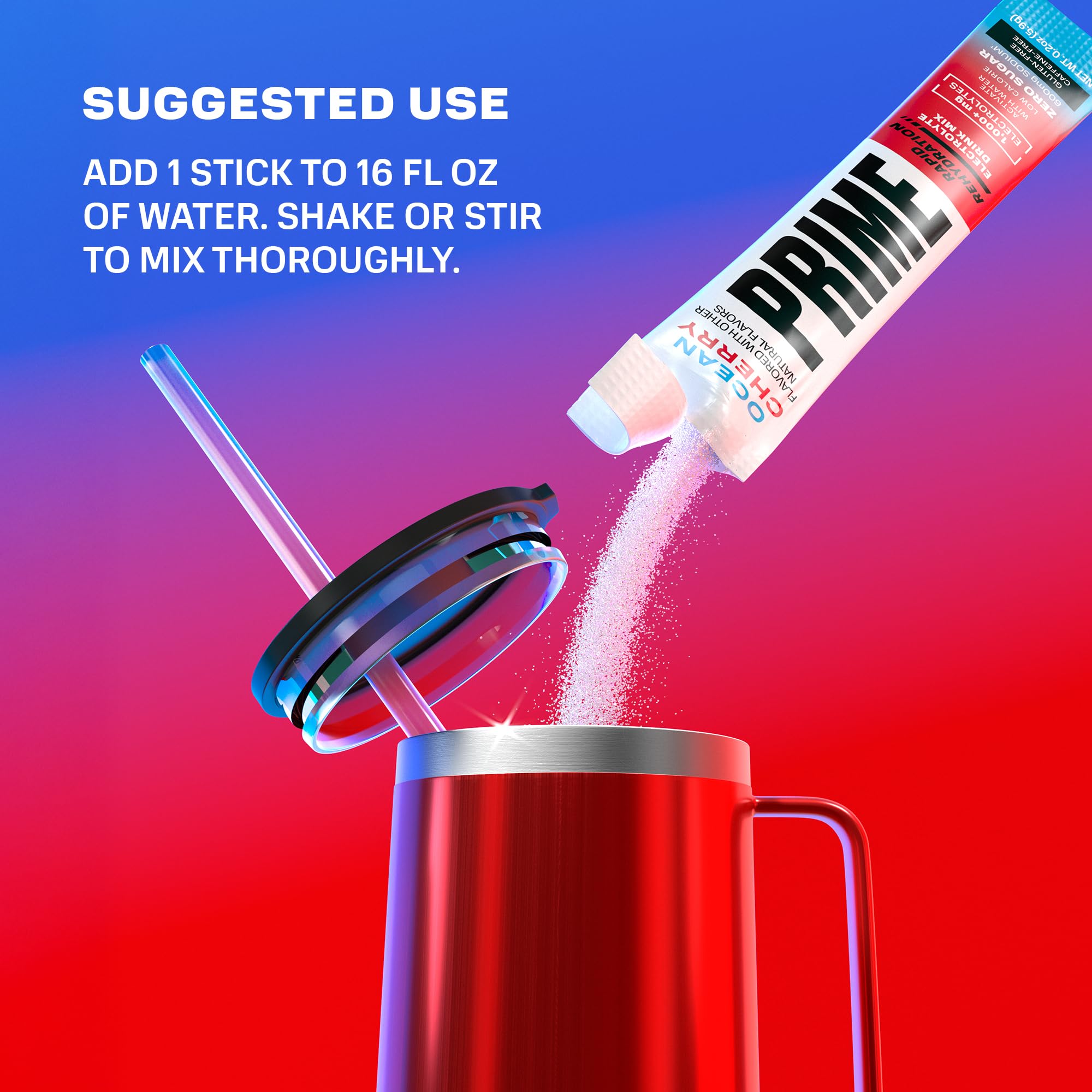 PRIME HYDRATION etiqueta con ingredientes y electrolitos claros