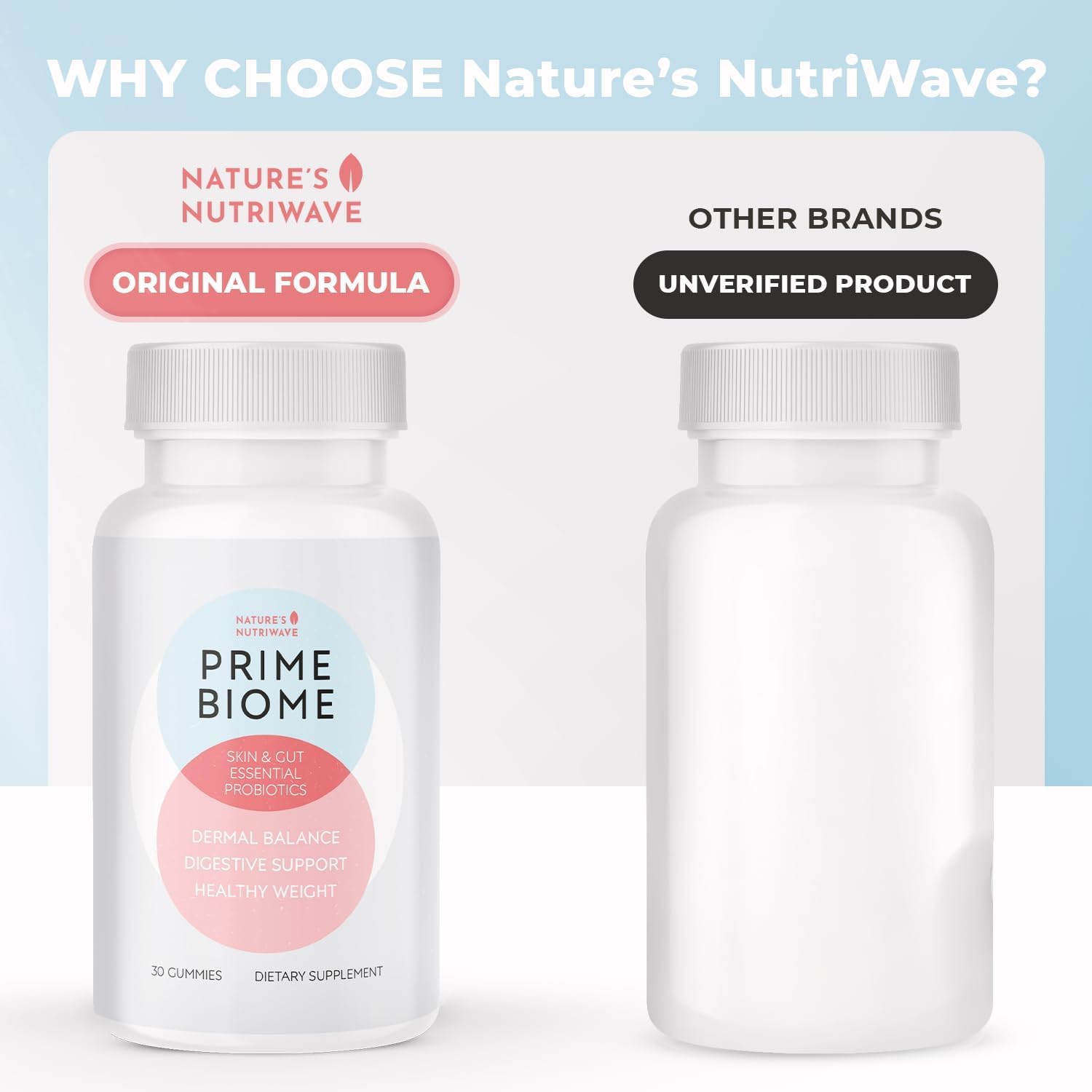 Nature’s NutriWave etiqueta y sellos GMP y sin GMO para confianza de calidad
