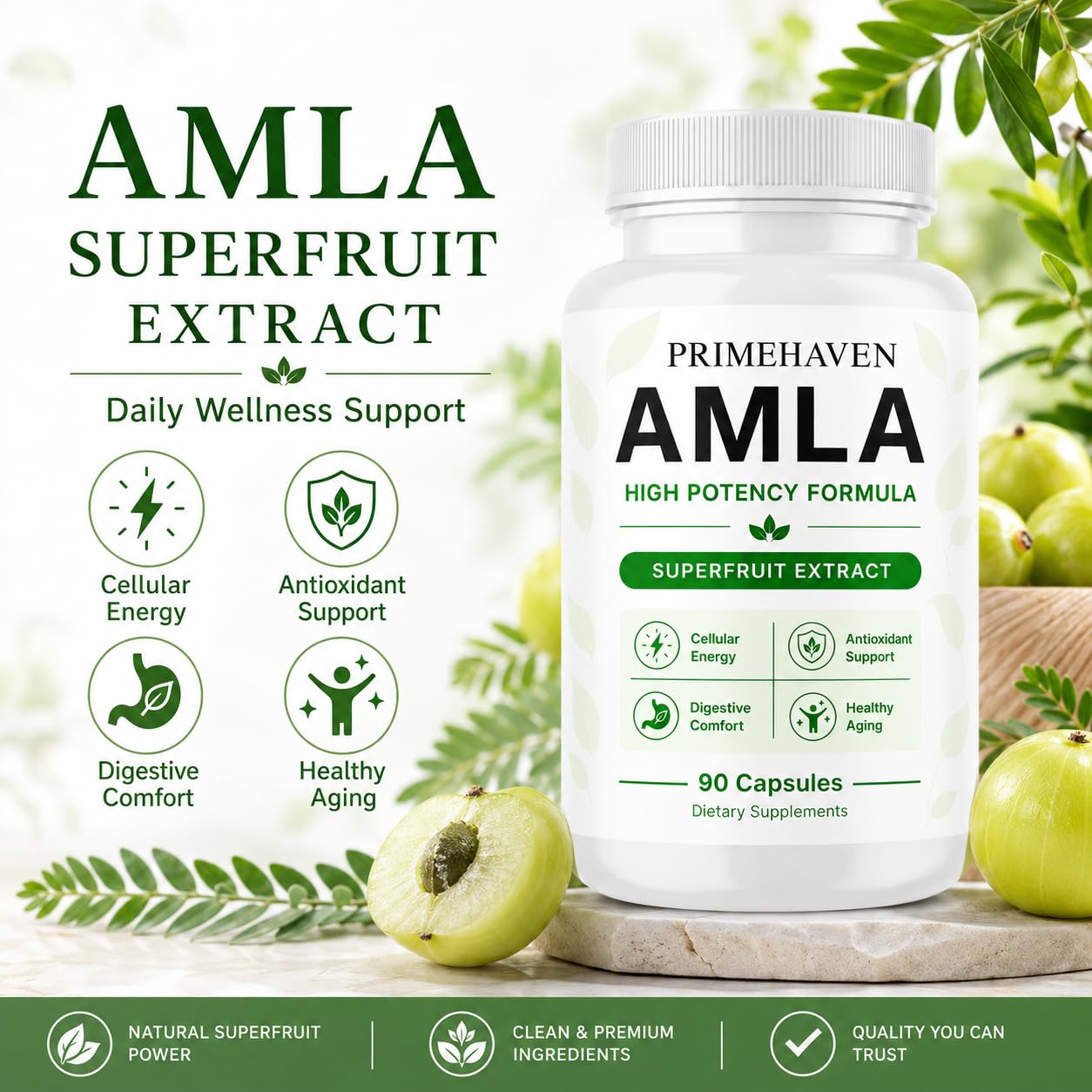 PRIMEHAVEN detalle de cápsulas de Amla para visualizar textura y calidad vegana