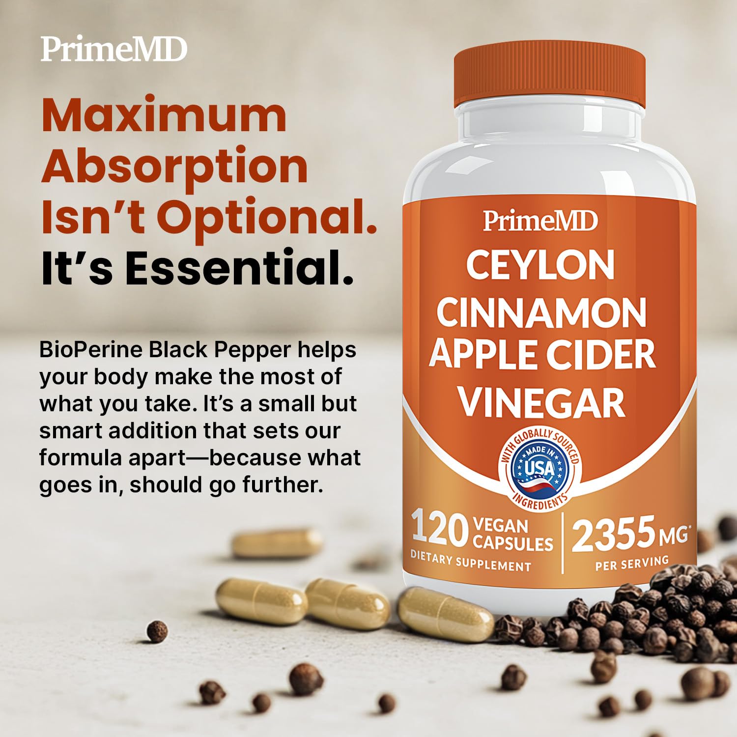 PrimeMD ingredientes crudos: canela Ceylán y cúrcuma visibles