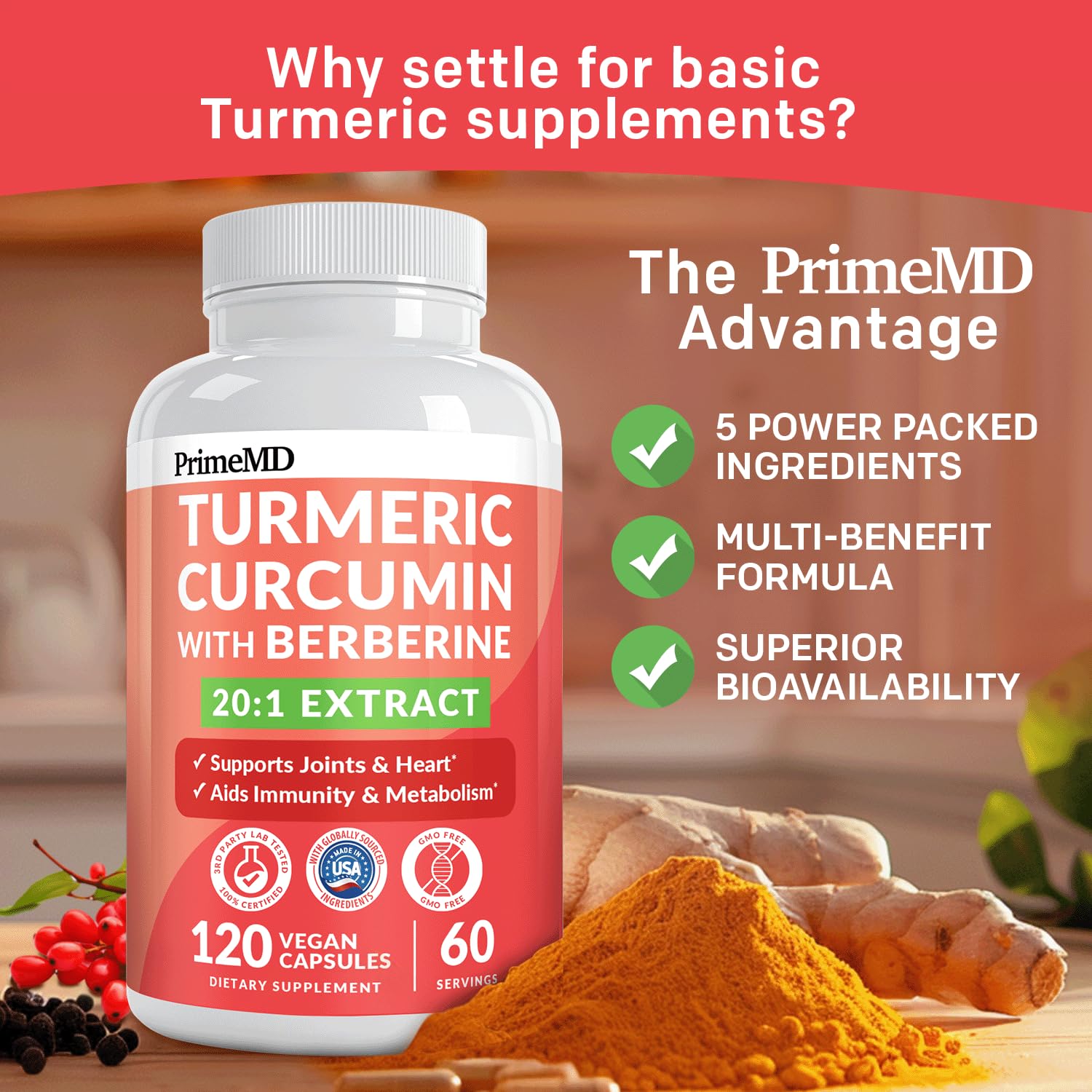 PrimeMD comparación de tamaño con hojas de cúrcuma, muestra origen botánico
