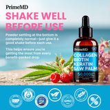PrimeMD comparación de tamaño junto a una mano, referencia de volumen 2 fl oz