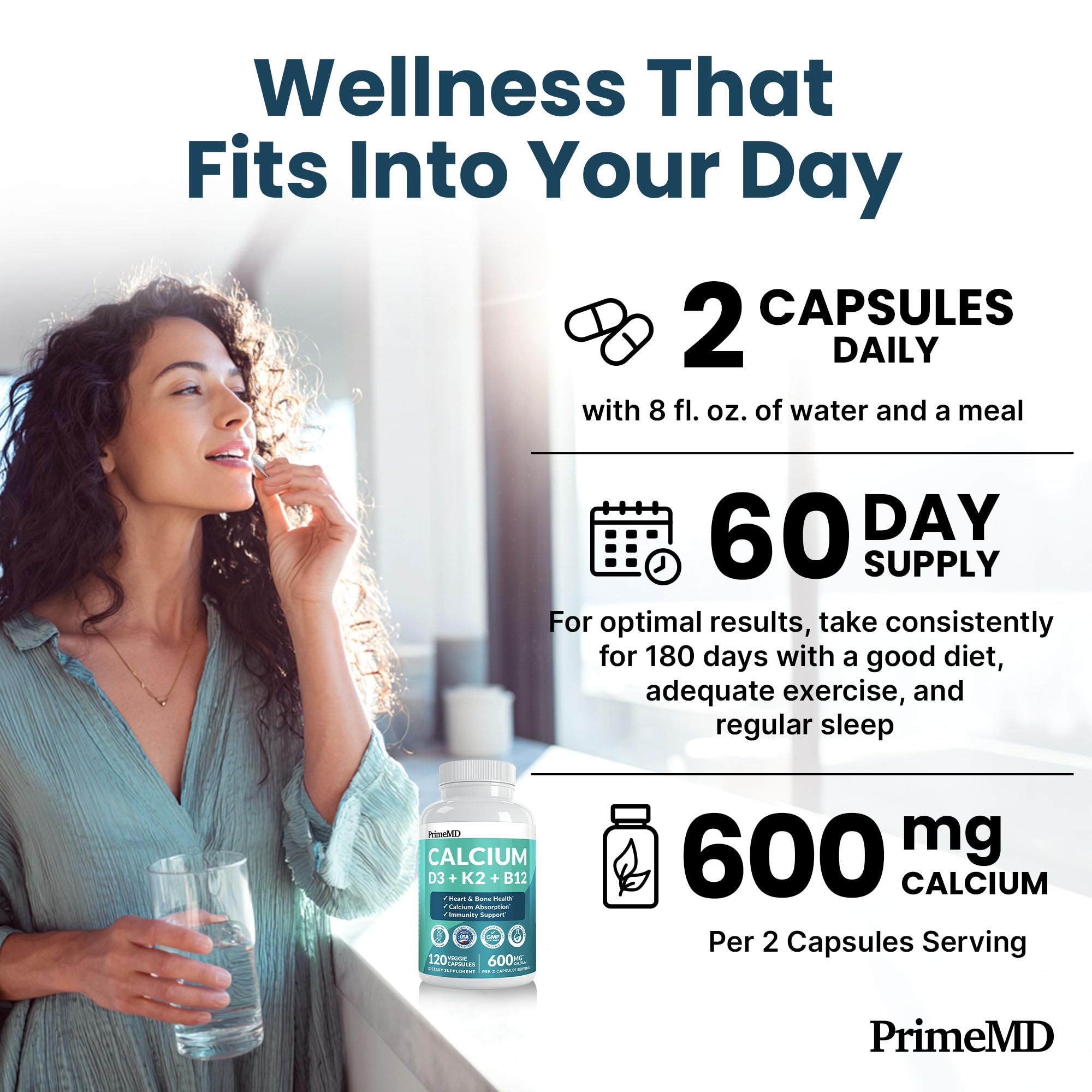 PrimeMD estilo de vida con mujer activa beneficiándose de suplementación