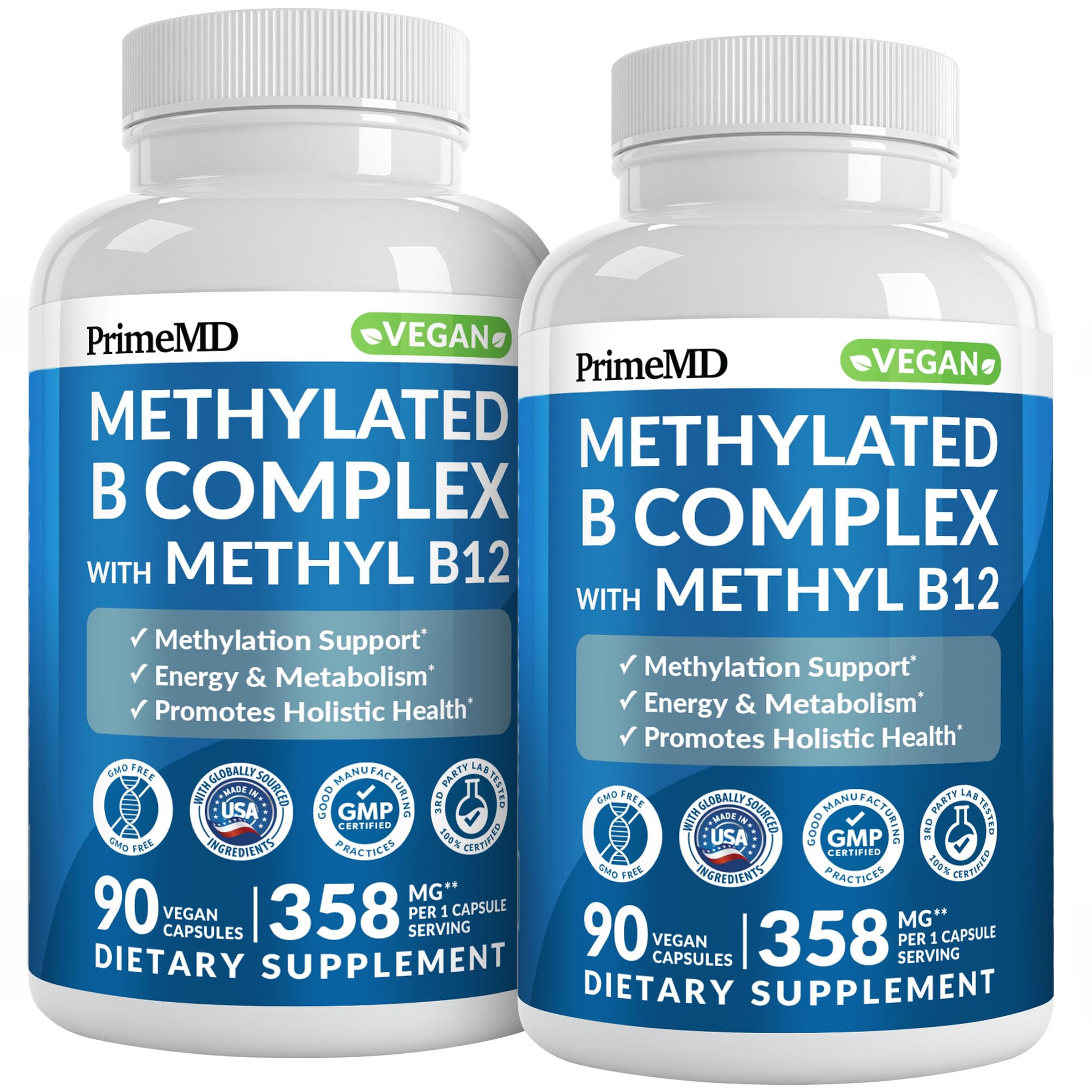 PrimeMD envase frontal del Methylated B Complex mostrando diseño y beneficio energético