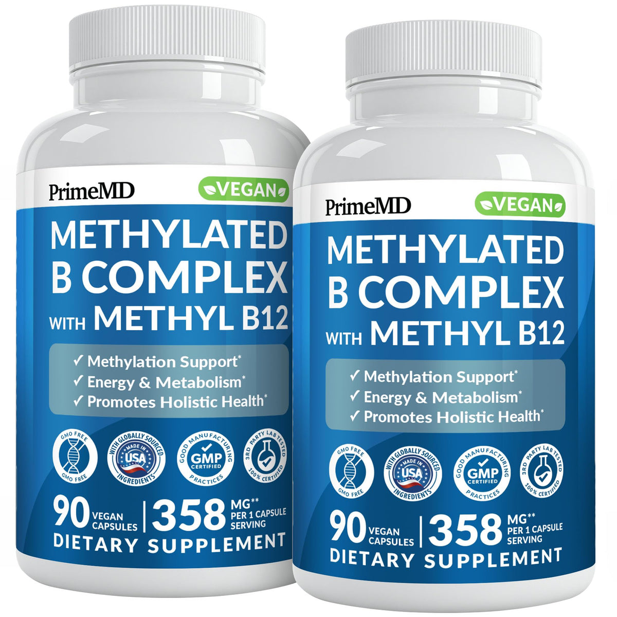 PrimeMD envase frontal del Methylated B Complex mostrando diseño y beneficio energético