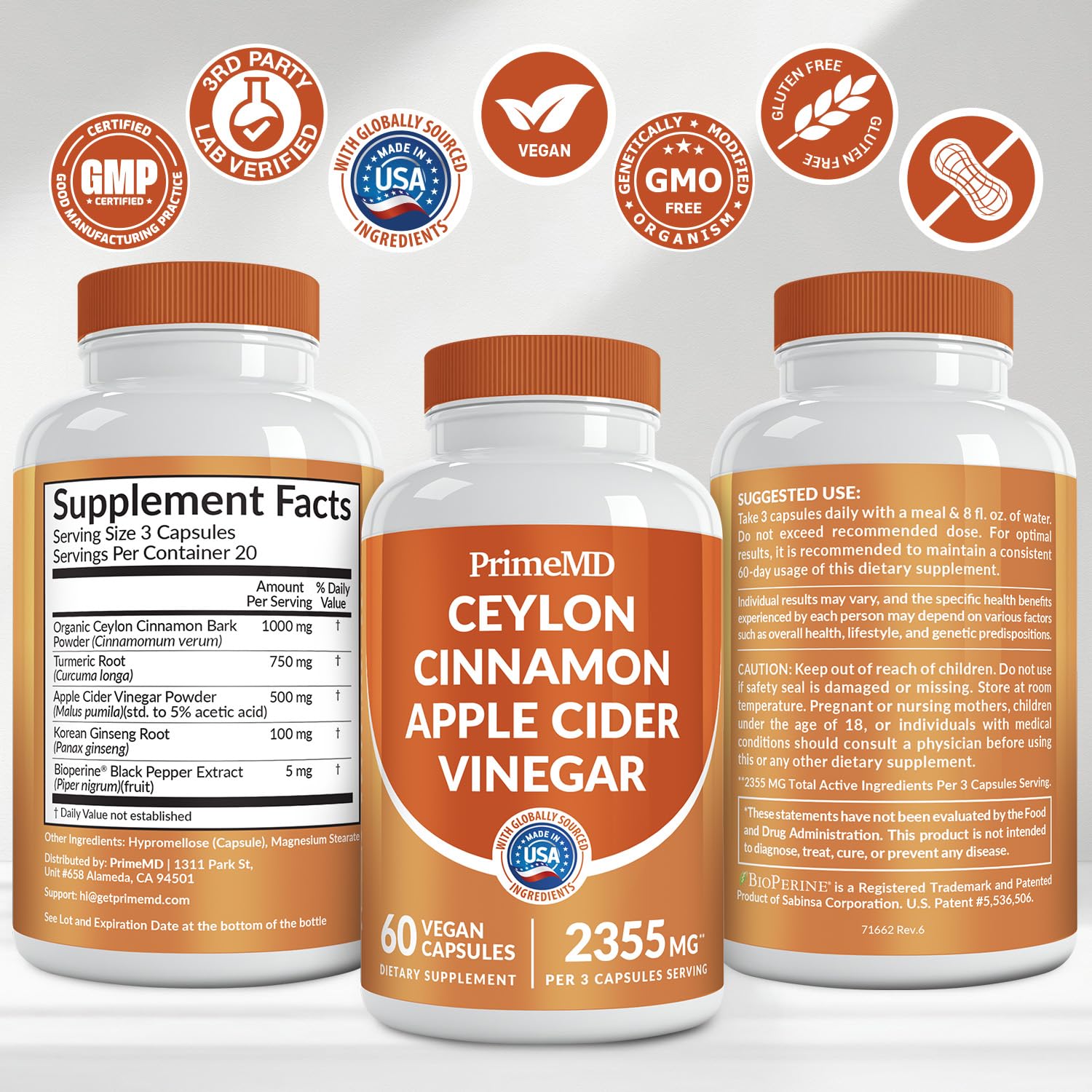 PrimeMD detalle de ginseng y vinagre de manzana como componentes