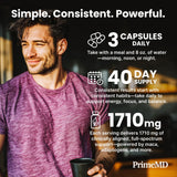 PrimeMD cápsula junto a vaso de agua para rutina matutina y absorción