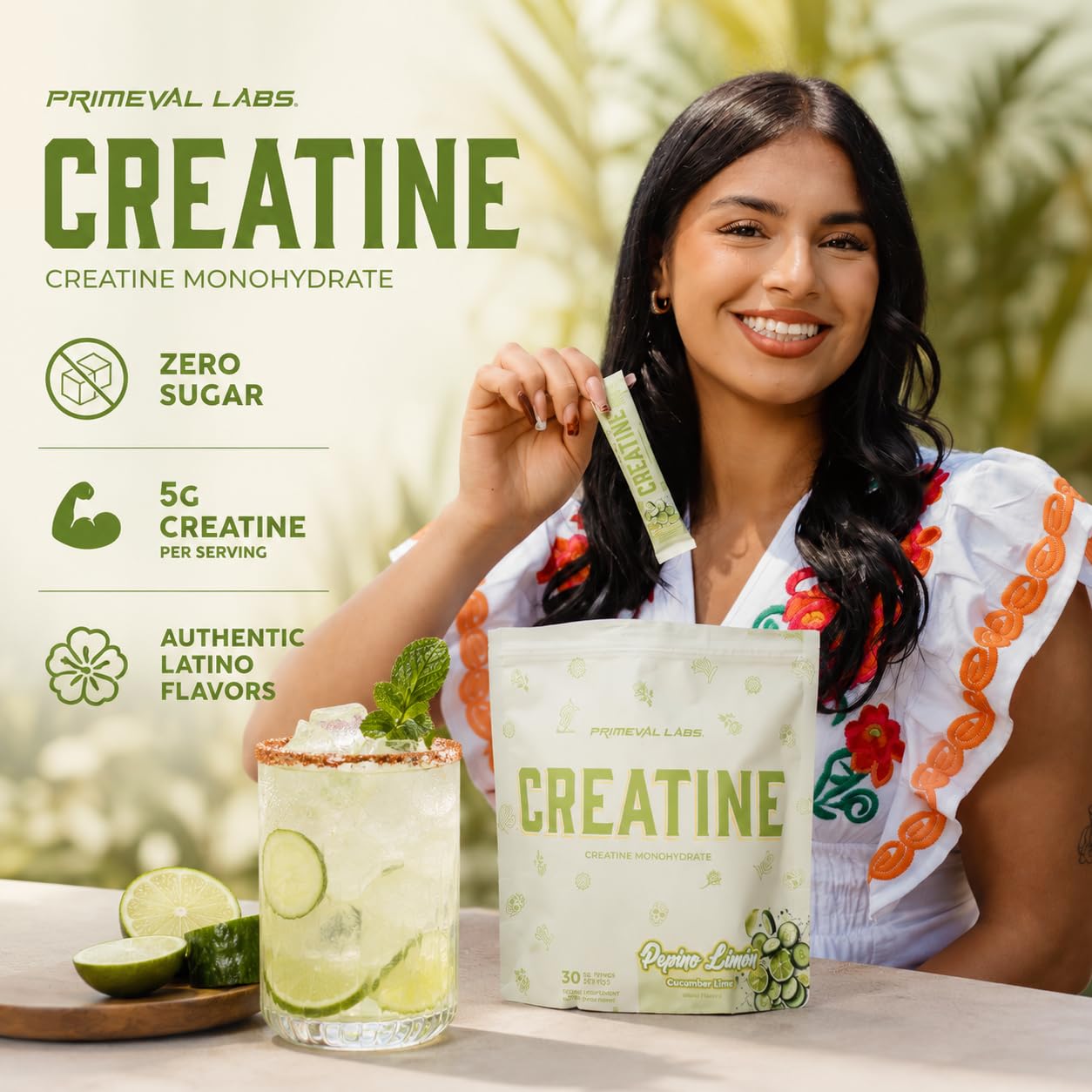Primeval Labs etiqueta nutricional visible y detalles de fabricación