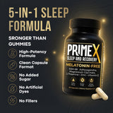 PrimeX Sleep and Recovery frasco junto a lámpara en mesa de noche para uso nocturno