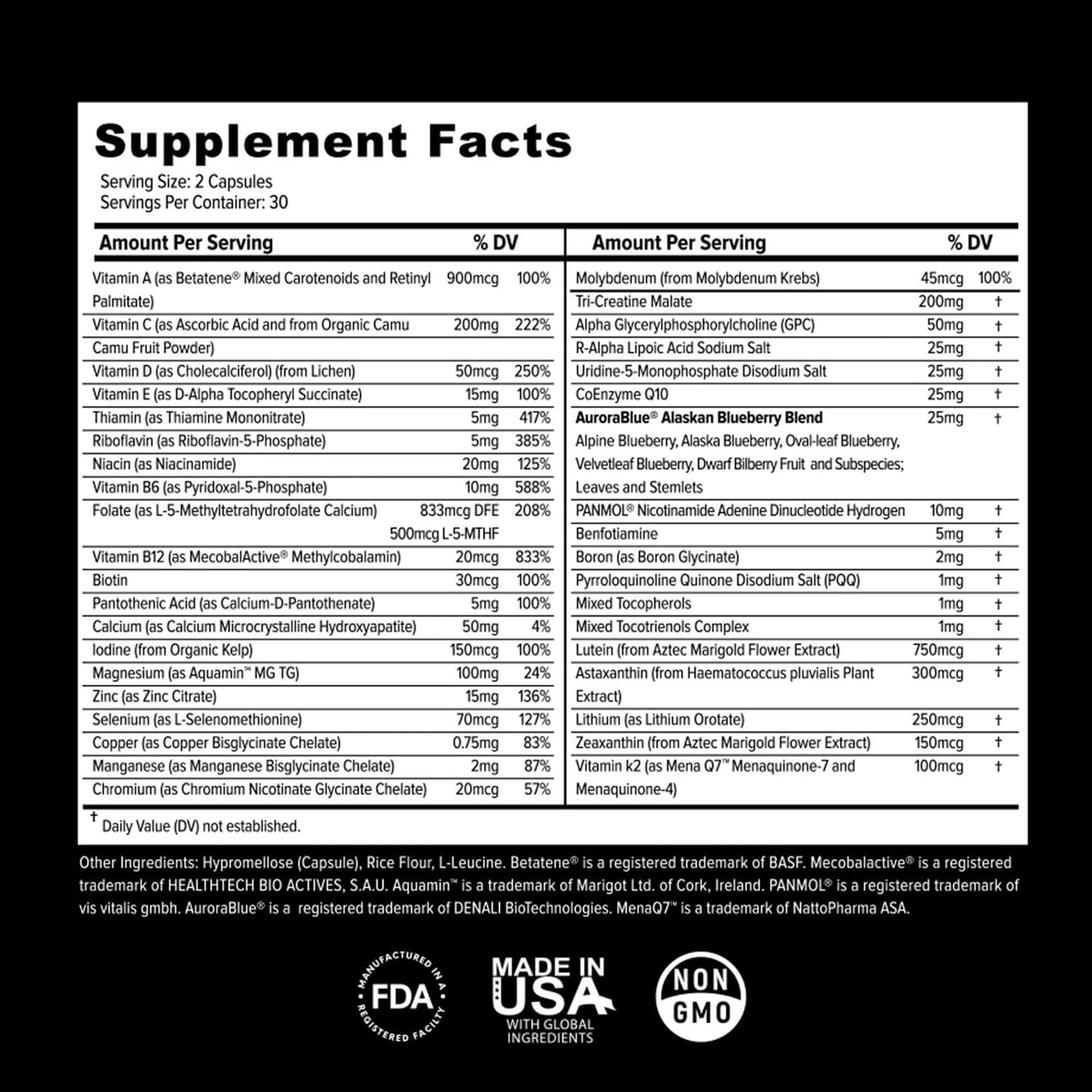Primitive Scientific etiqueta nutricional mostrando vitaminas y minerales clave