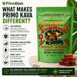 PRIMO KAVA gomitas en bandeja listas para consumir resaltando conveniencia sin preparación