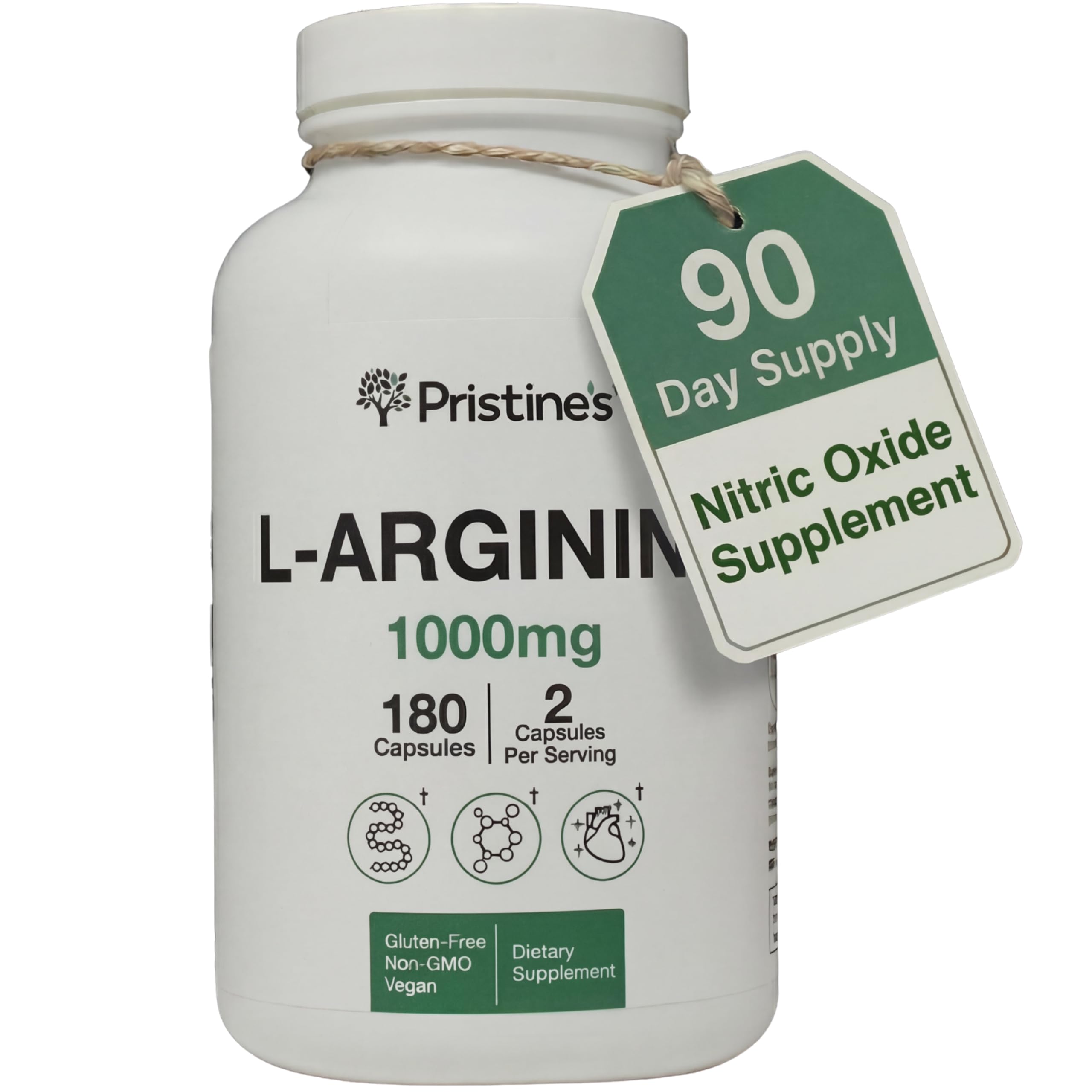 PRISTINE'S frasco frontal mostrando 90 días de cápsulas, ideal para planificación