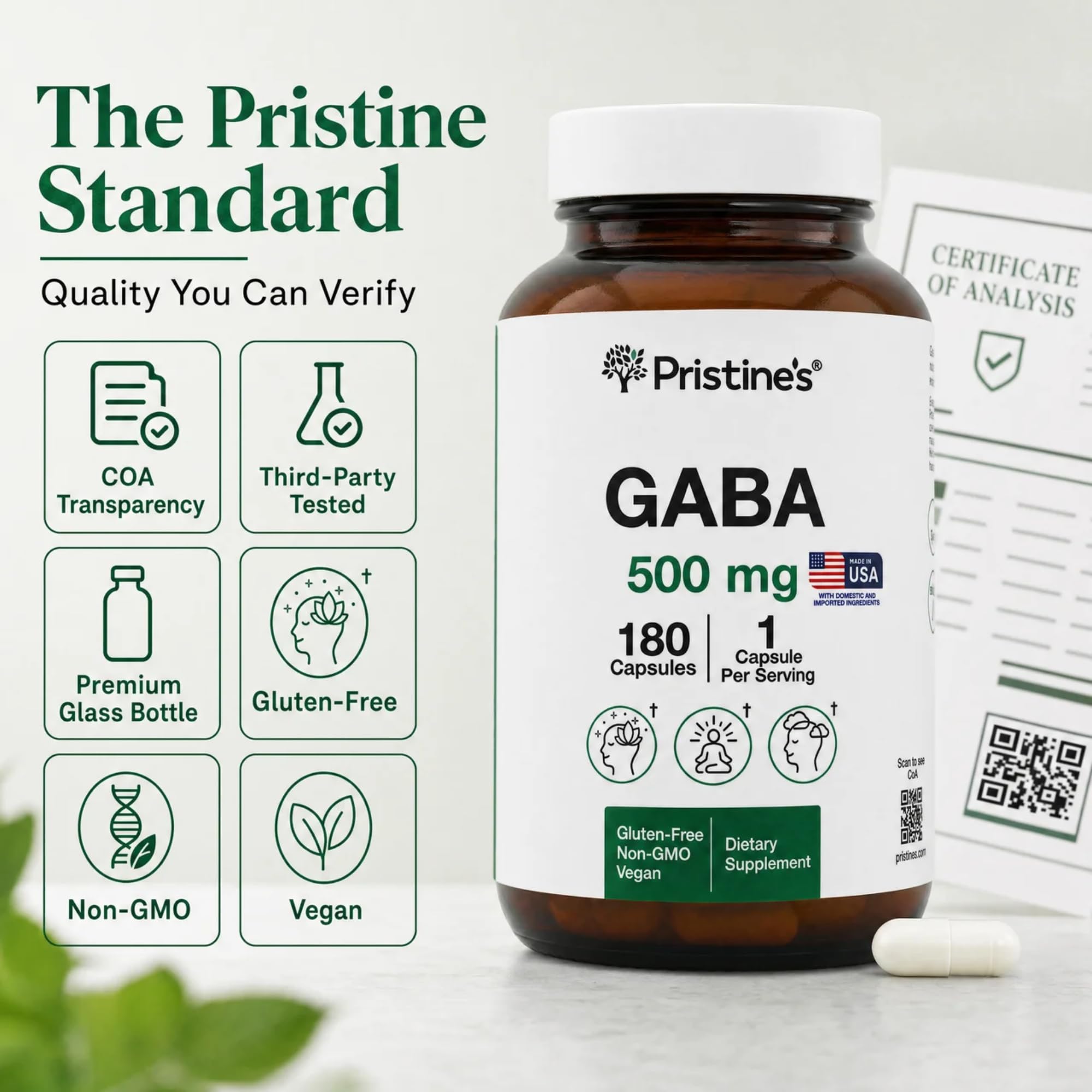 PRISTINE'S etiqueta con lista de ingredientes y enfoque en transparencia