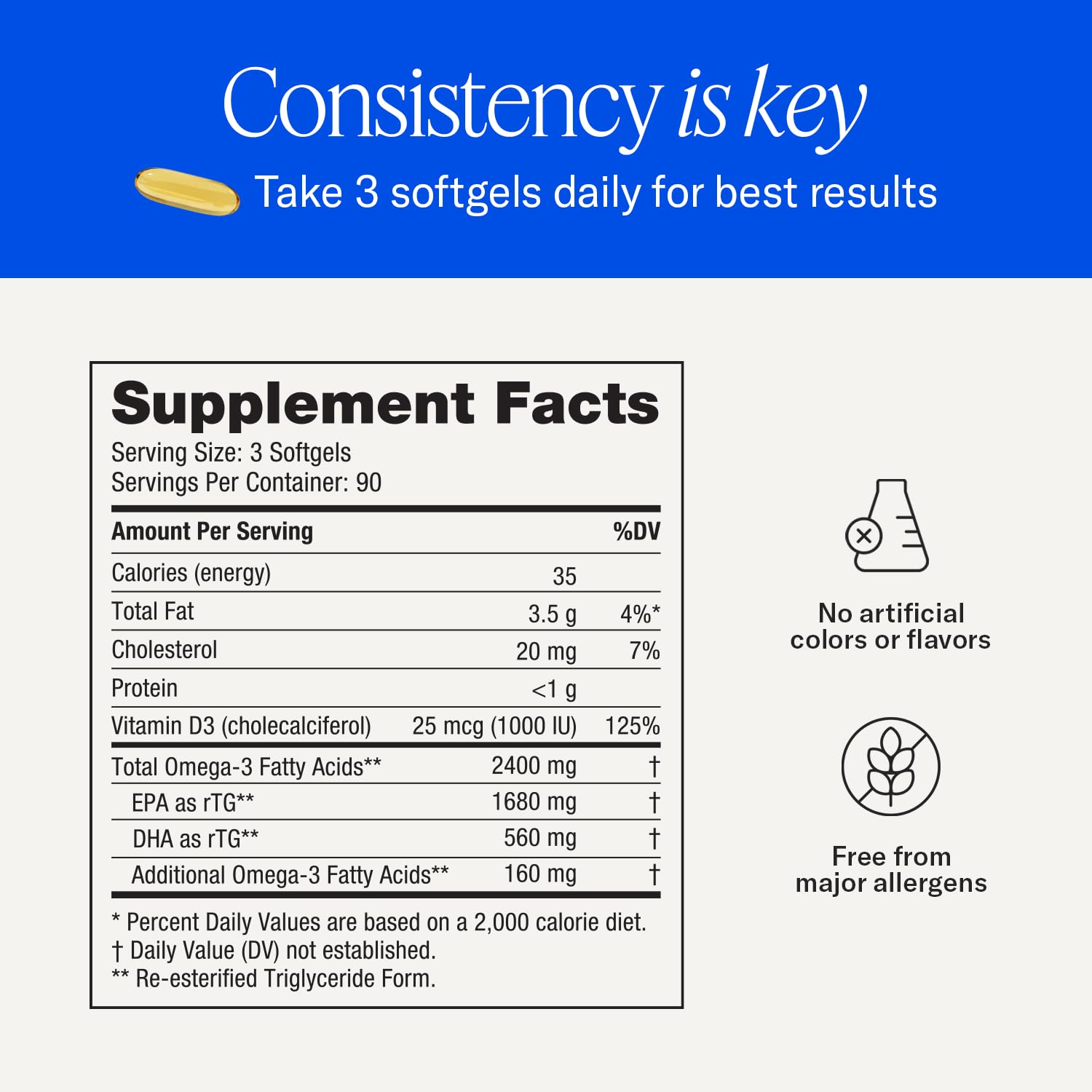 PRN De3 etiqueta nutricional mostrando proporción EPA:DHA y vitamina D3