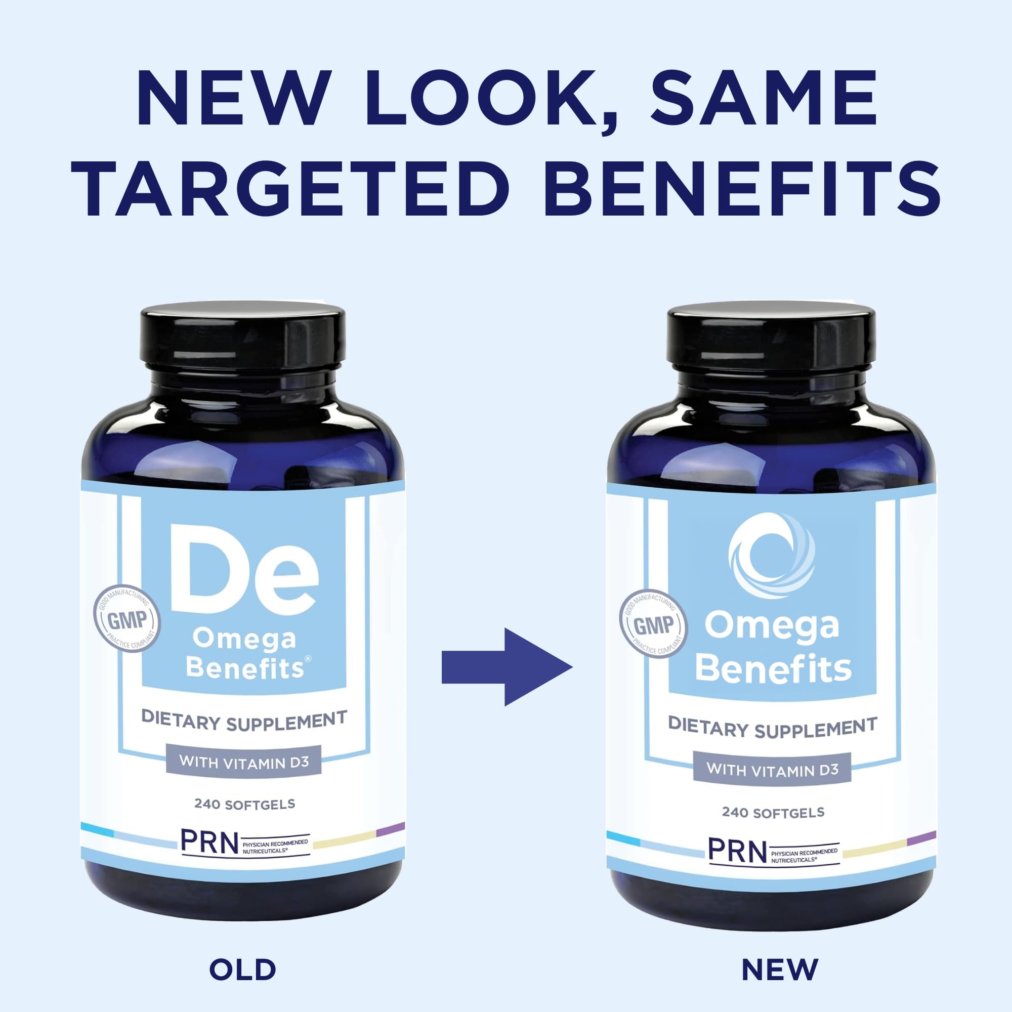 PRN rTG Omega 3 cápsula en primer plano, textura lisa y fácil de tragar