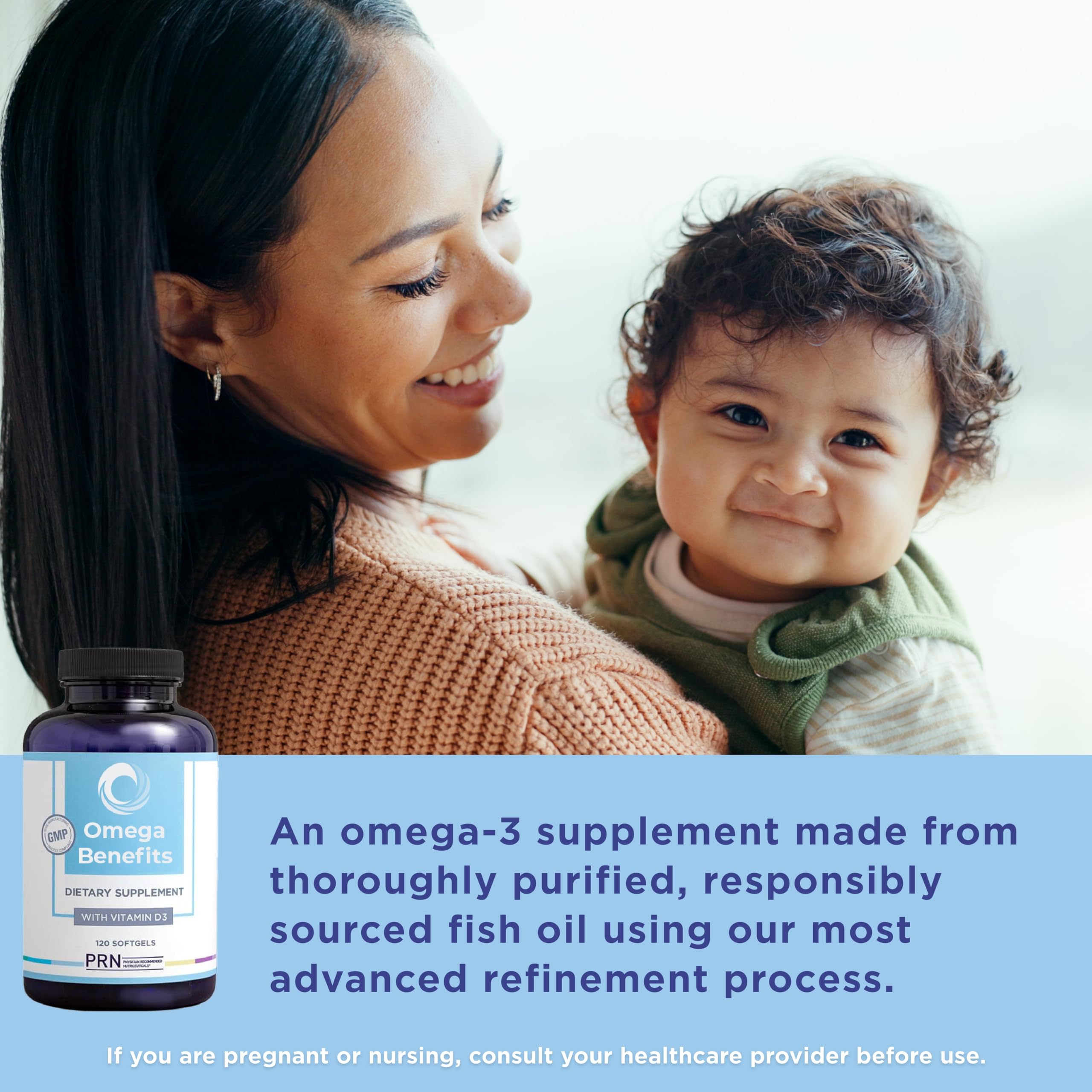 PRN rTG Omega 3 cápsulas dentro del frasco ofrecen conveniencia y suministro mensual