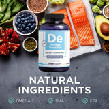 PRN rTG Omega 3 en mesa de cocina sugiere uso diario integrado en la rutina