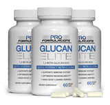 Pro Formulations MD frasco frontal de Glucan Elite con diseño claro y confianza
