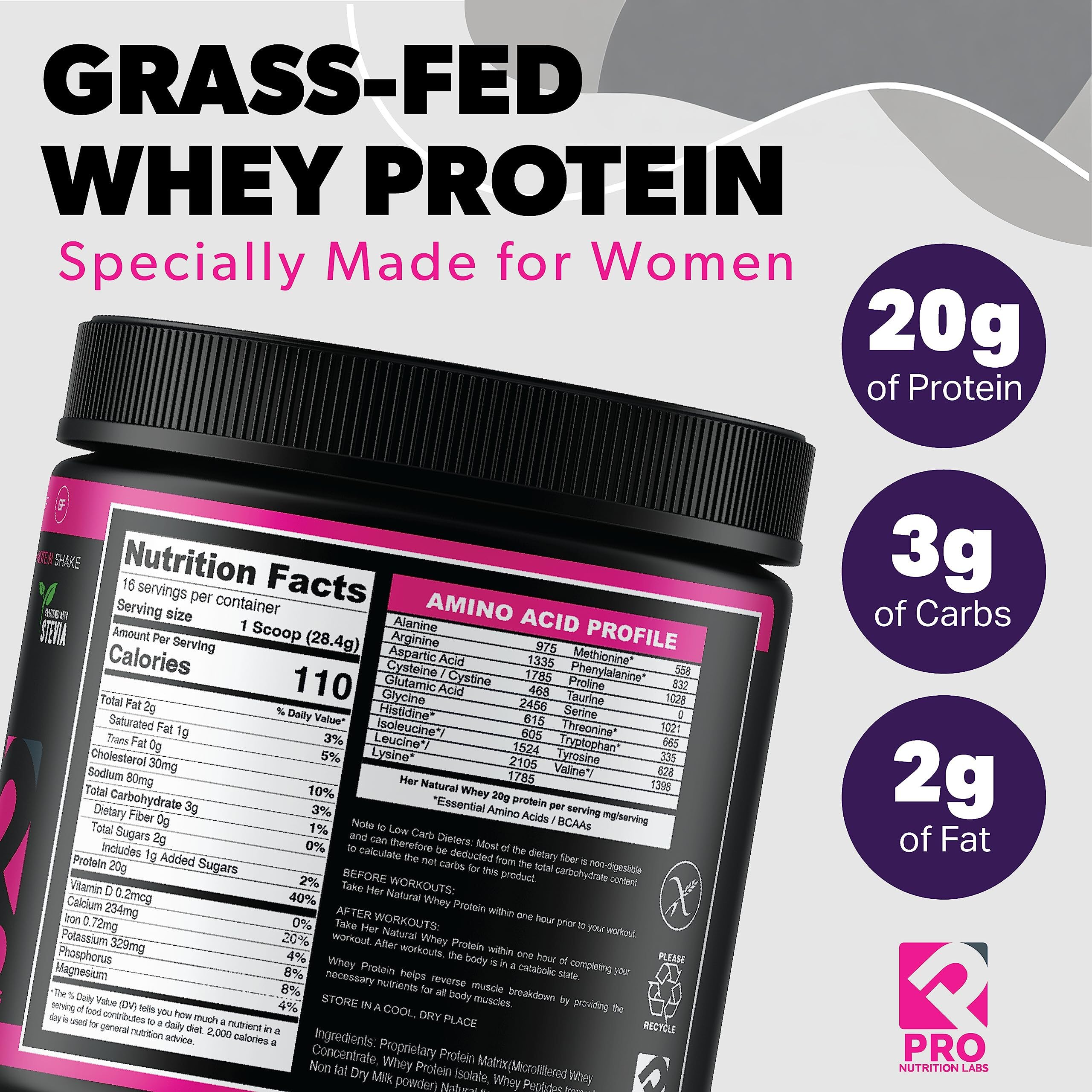 PRO NUTRITION LABS etiqueta de ingredientes con aislado de suero grass-fed y limpieza