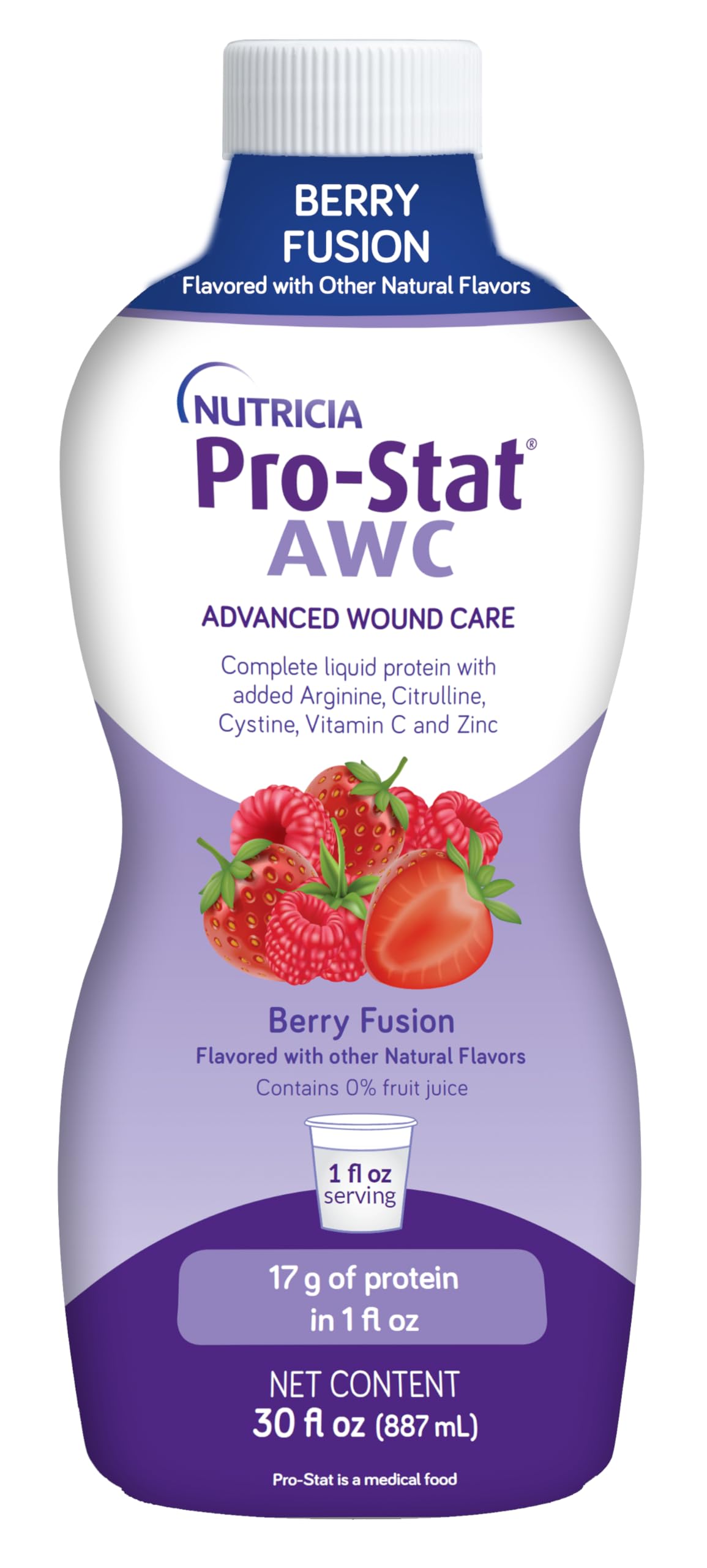Pro-Stat botella frontal Berry Fusion mostrando etiqueta y beneficios