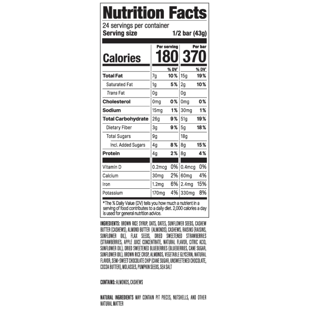 PROBAR etiqueta de ingredientes Wholeberry Blast, claro listado vegano y sin gluten