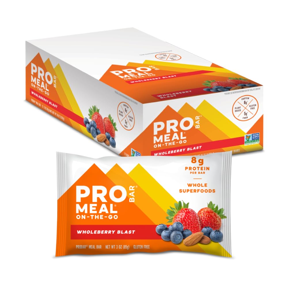 PROBAR barrita Wholeberry Blast vista frontal, empaque práctico y nutritivo