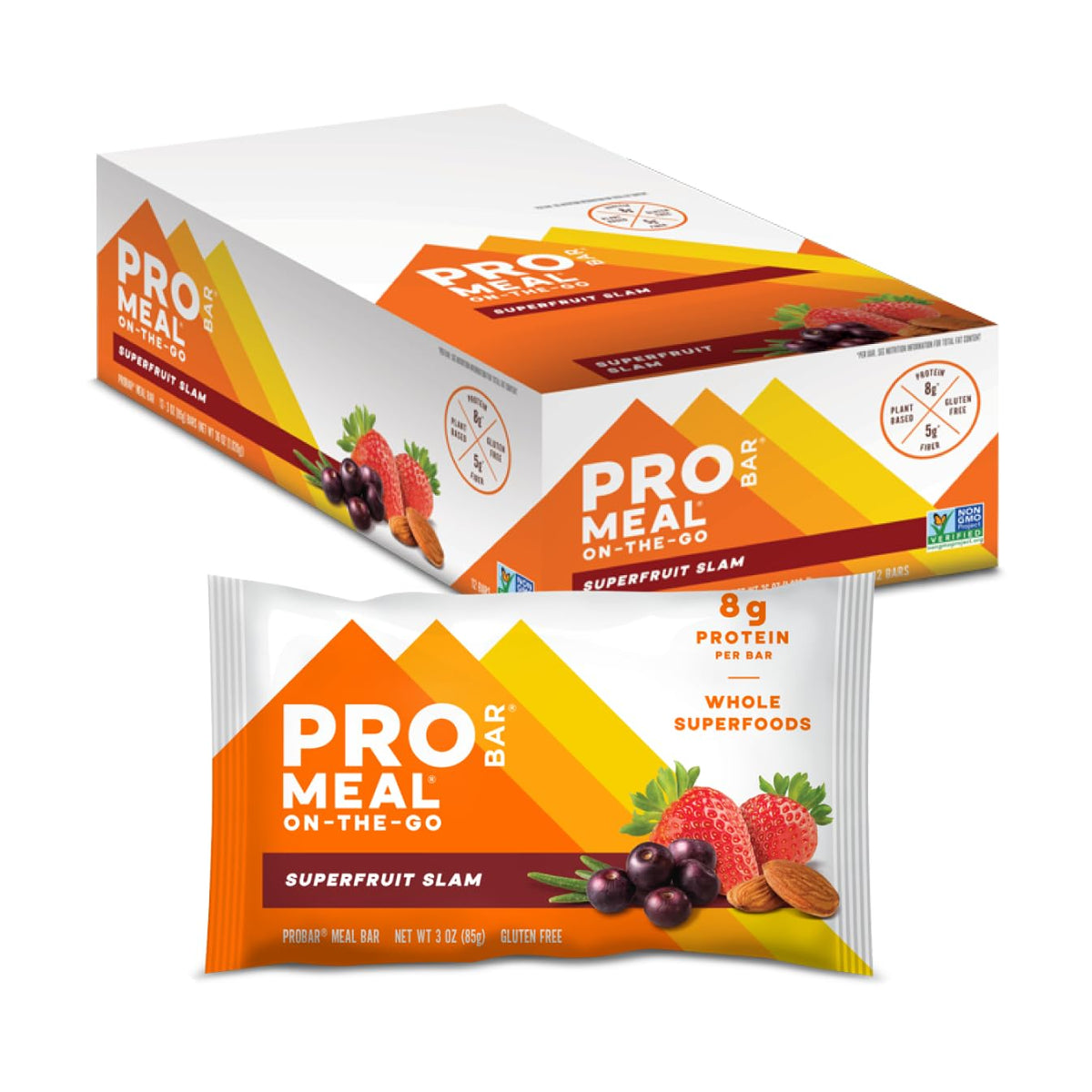 PROBAR empaque frontal Superfruit Slam mostrando marca y sabor, fácil identificación