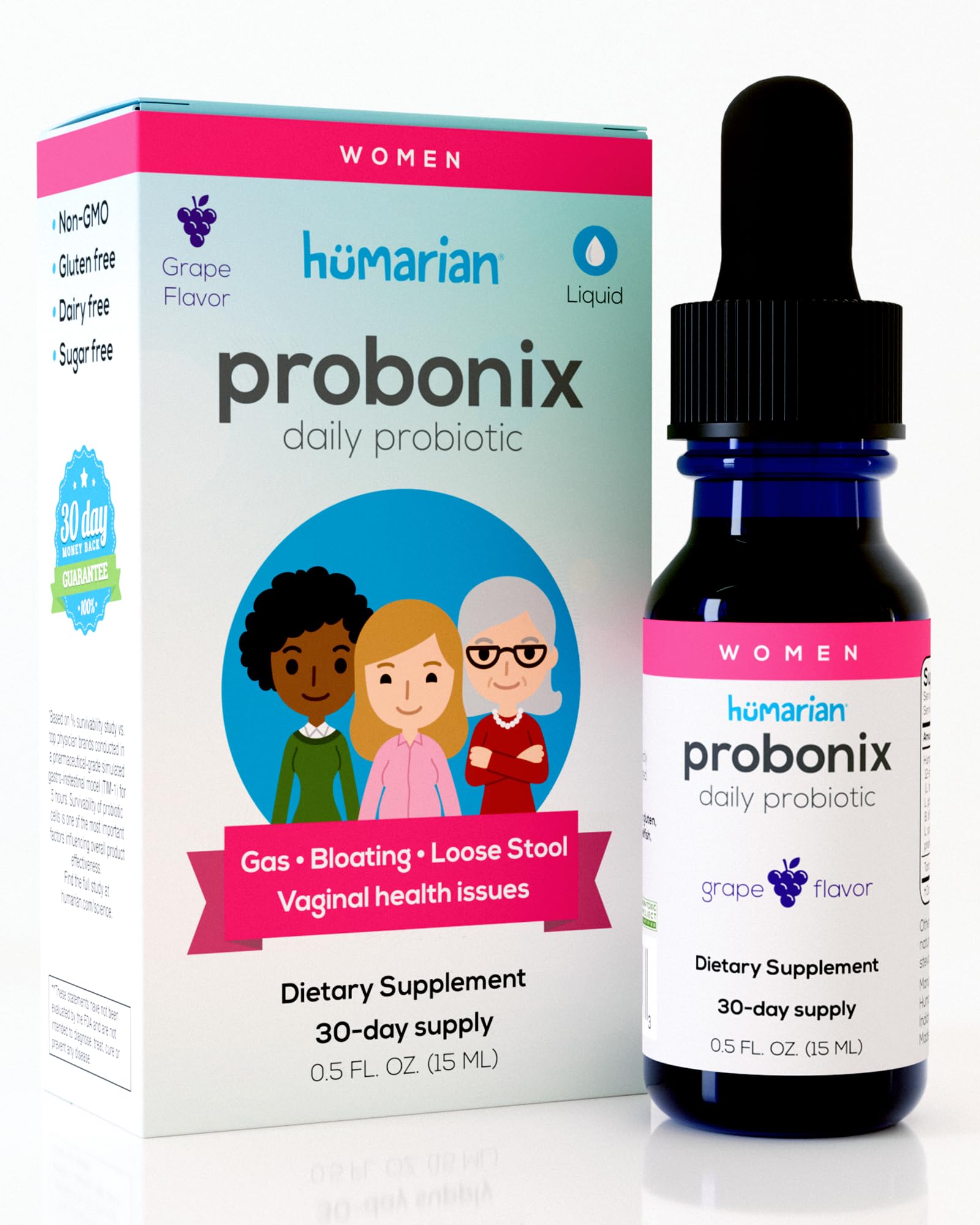 Probonix Humarian frente del envase mostrando diseño y sabor a uva