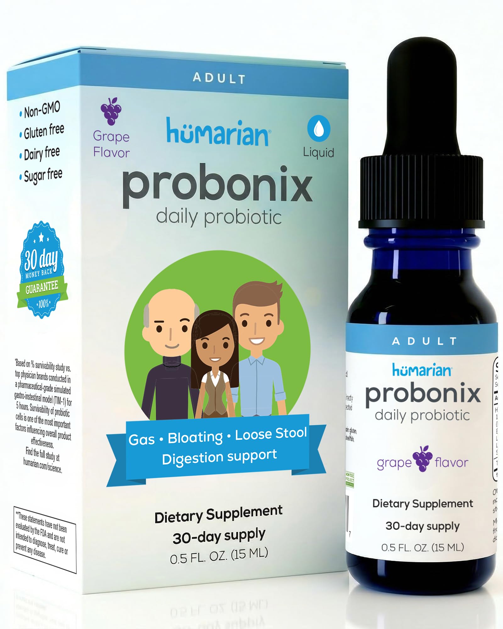 Probonix envase frontal mostrando diseño y sabor uva que facilita decisión de compra