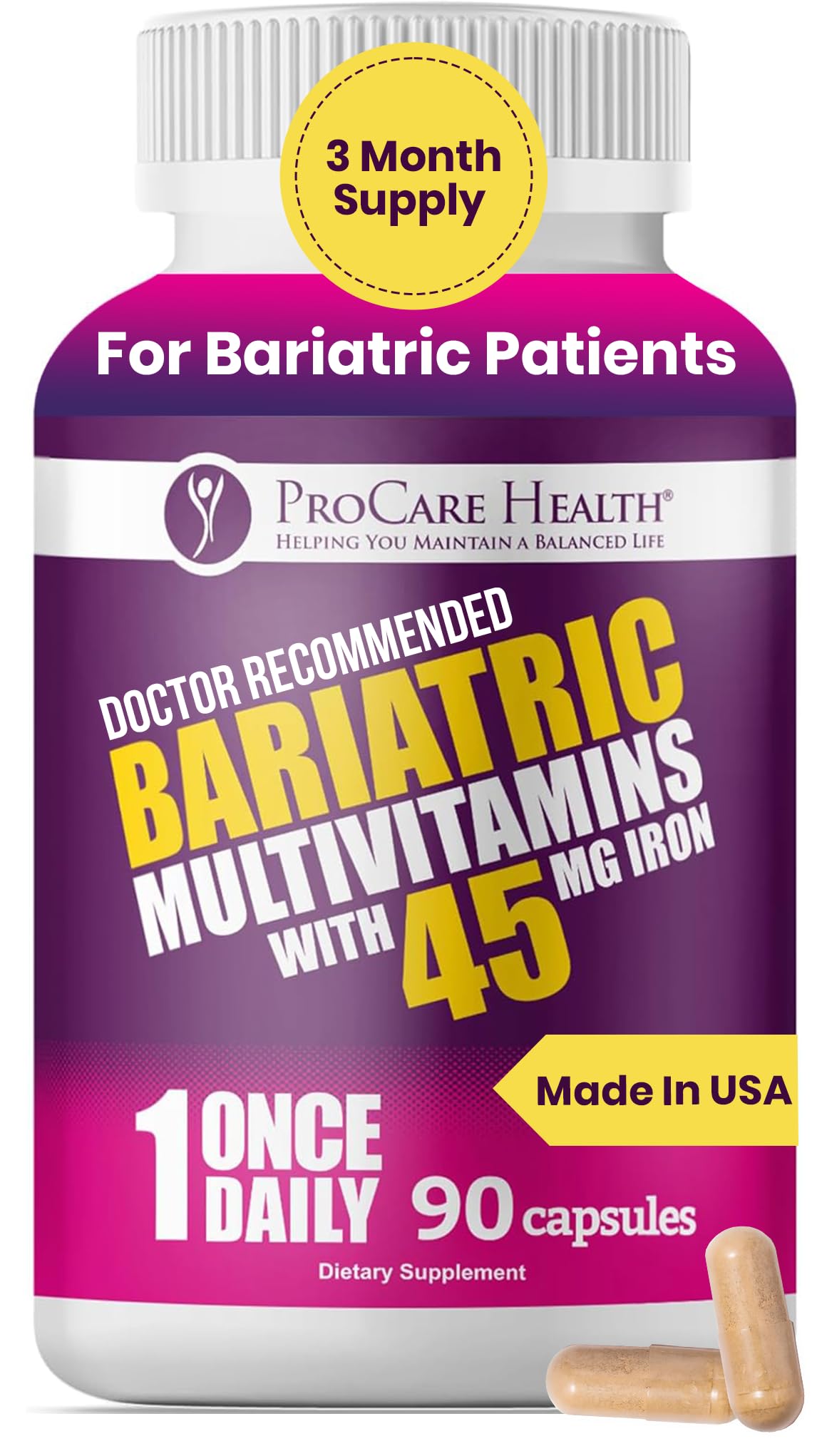 ProCare Health vista frontal del envase, muestra claro contenido y beneficios