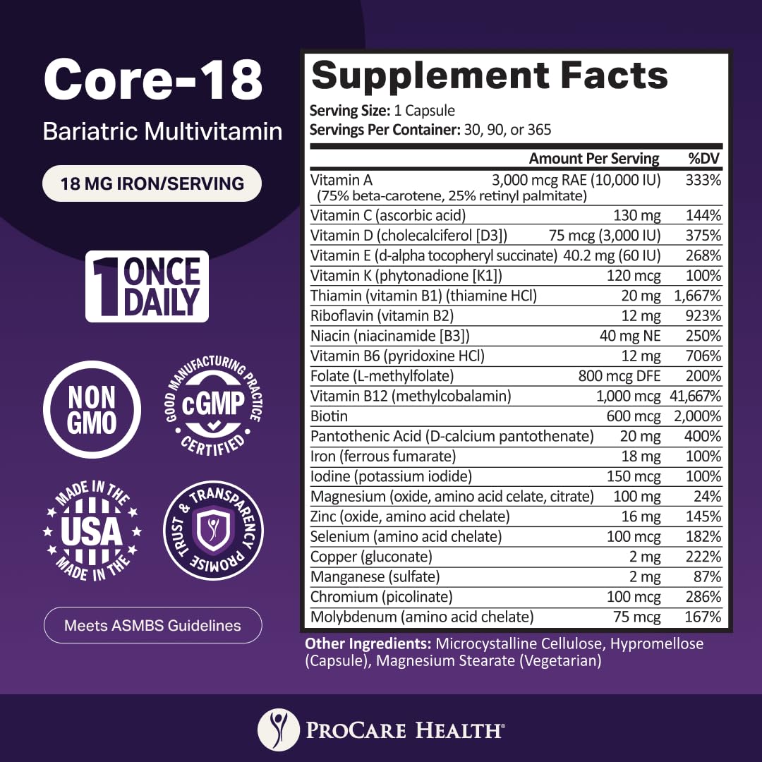 ProCare Health etiqueta de ingredientes, lista completa para transparencia
