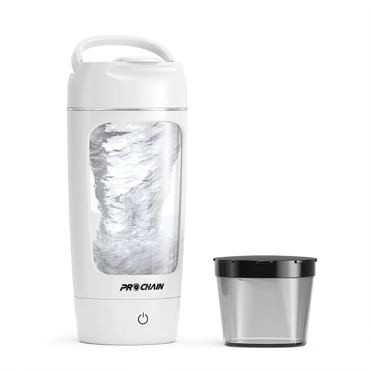 PROCHAIN vista frontal de la botella 22oz mostrando diseño portátil y mezcla rápida