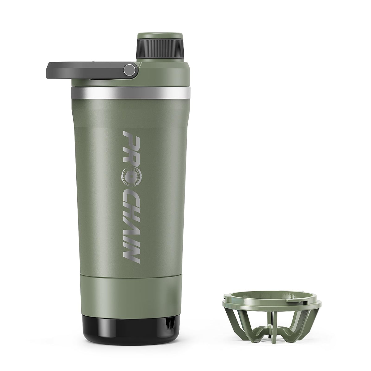 PROCHAIN vista frontal del shaker mostrando diseño y capacidad 20oz