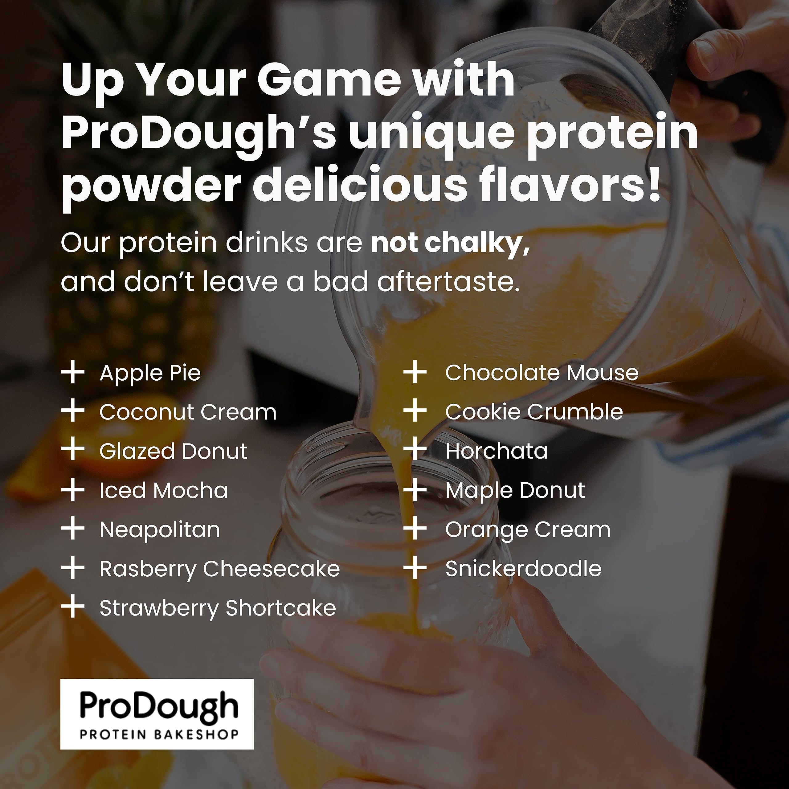 ProDough comparación de tamaño junto a vaso medidor, 20 raciones por bolsa clara
