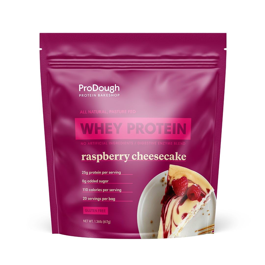 ProDough frente del paquete sabor Raspberry Cheesecake, presentación atractiva y profesional