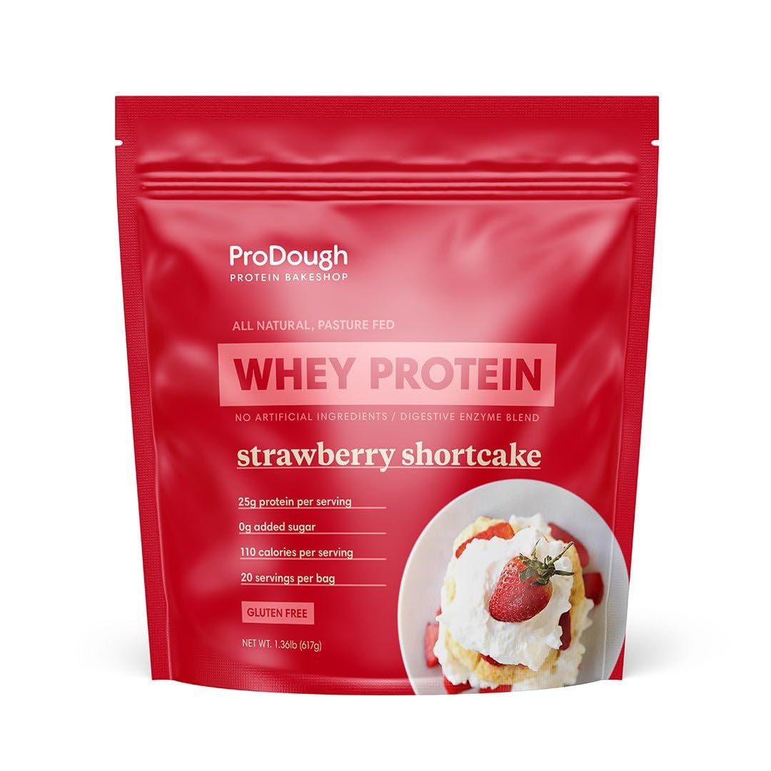 ProDough frente del envase mostrando sabor Strawberry Shortcake y pureza