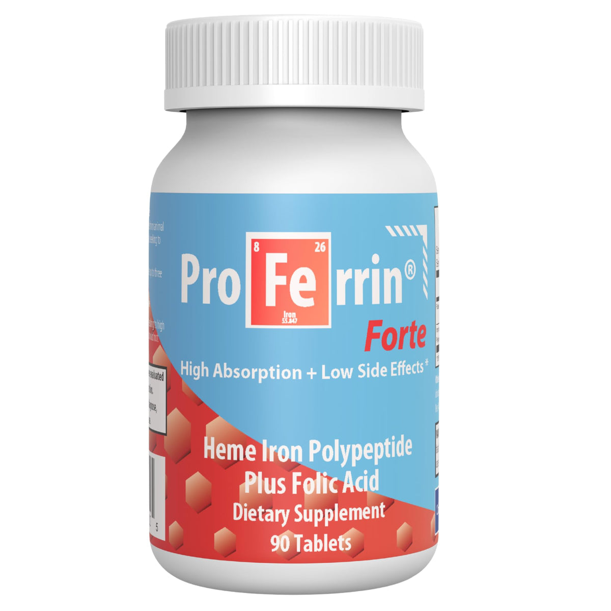 Proferrin envase frontal mostrando 90 tabletas y beneficios de tolerancia