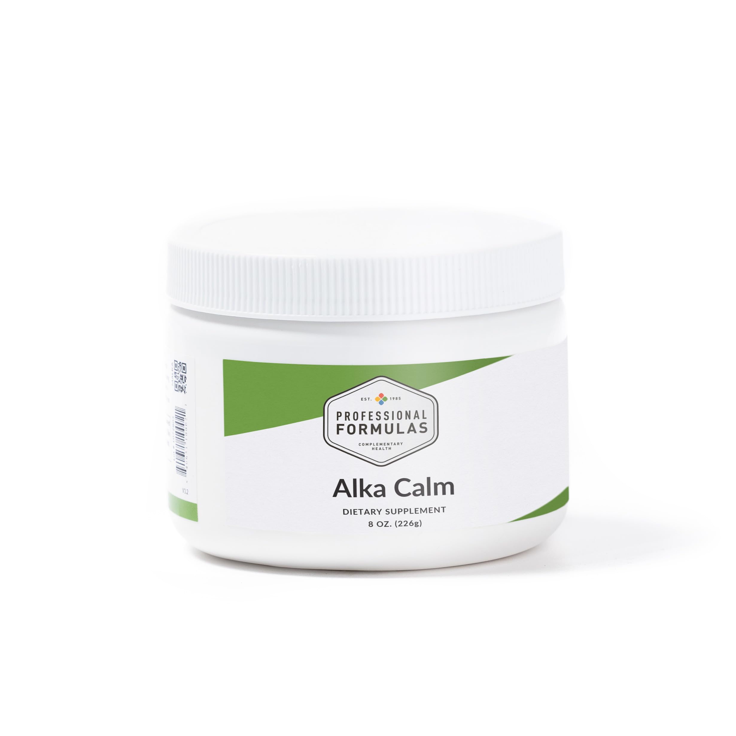 PROFESSIONAL COMPLEMENTARY HEALTH FORMULAS Alka Calm frente del envase mostrando porciones y sabor