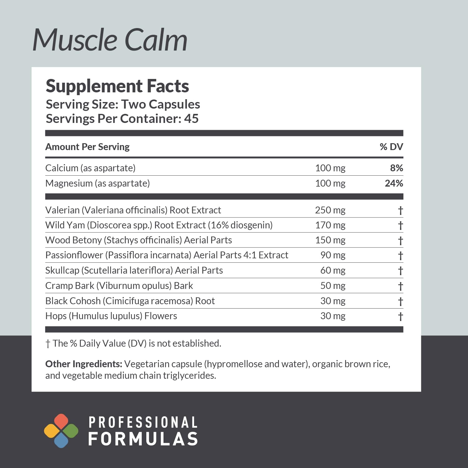 PROFESSIONAL COMPLEMENTARY HEALTH FORMULAS Muscle Calm cápsula en primer plano revela textura y calidad del producto