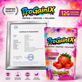 ProGainIX vista lateral del paquete indicando 60 gomitas y 15 porciones