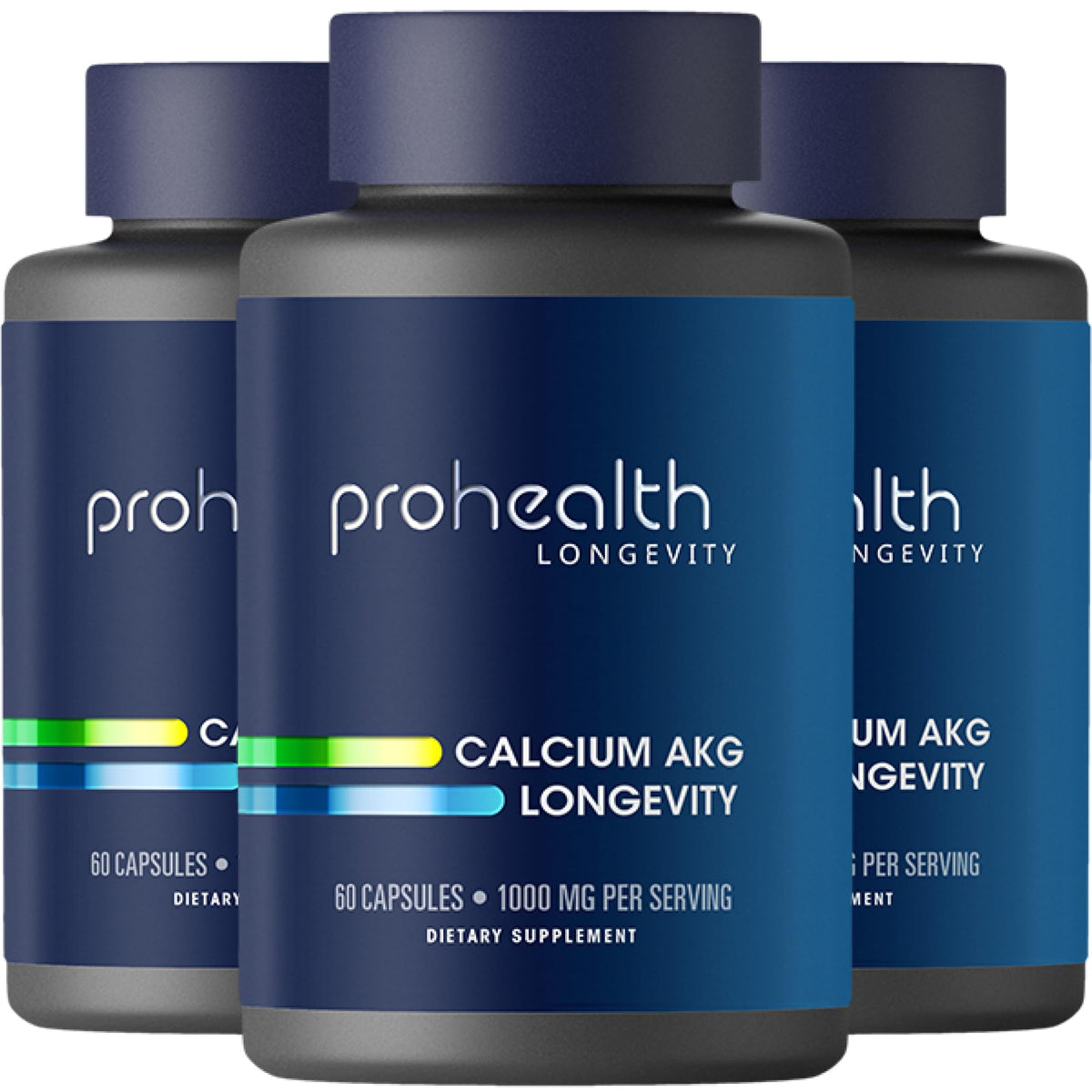 ProHealth frasco frontal Ca-AKG mostrando etiqueta y cantidad de cápsulas