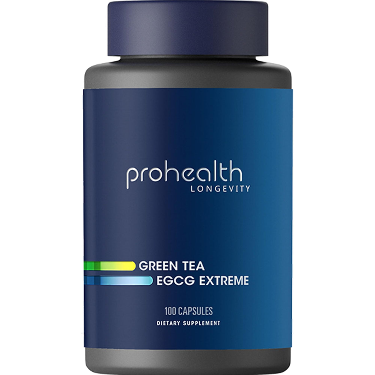 ProHealth envase frontal mostrando 100 cápsulas y concentración EGCG beneficios claros