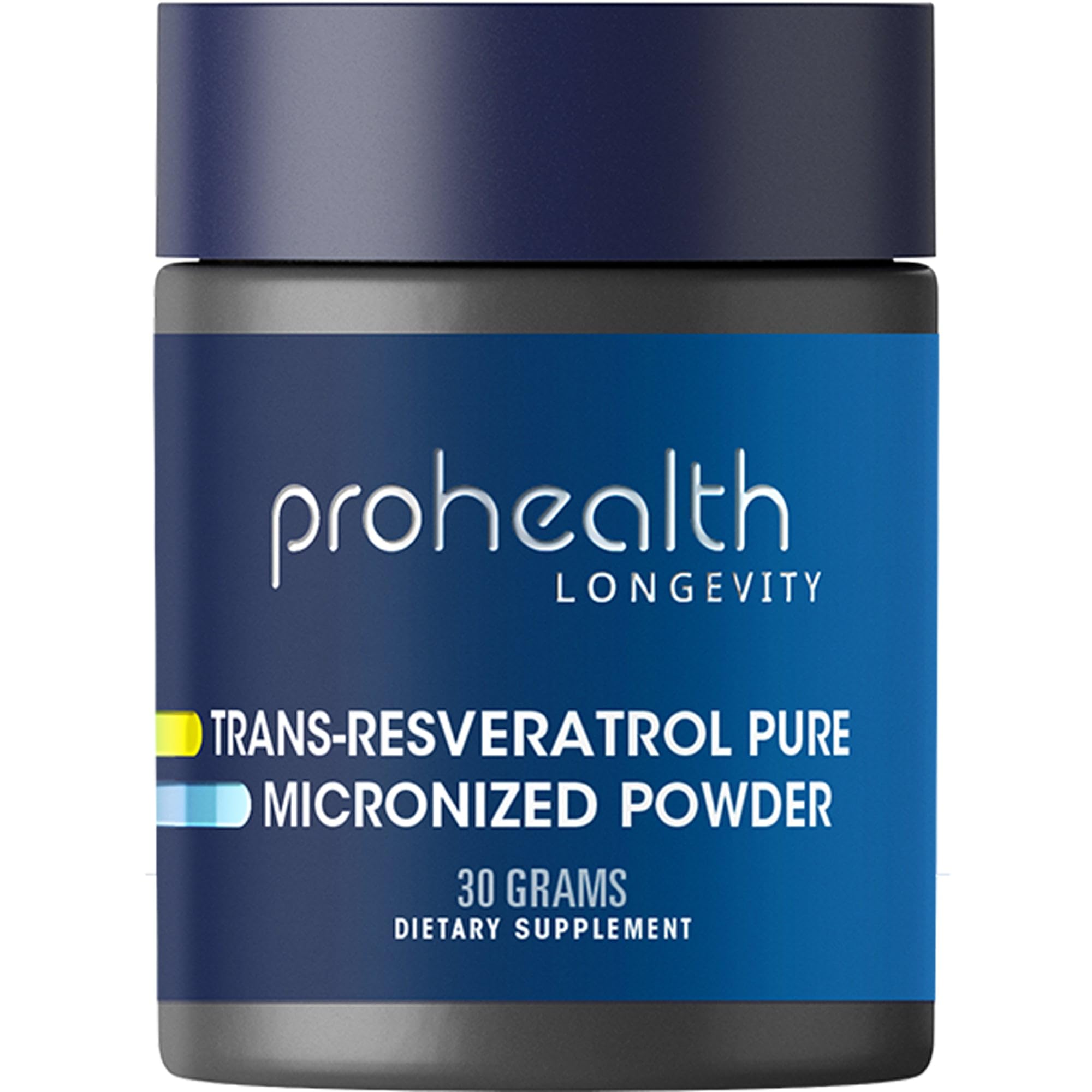 ProHealth envase frontal del resveratrol mostrando marca y pureza para confianza