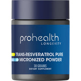 ProHealth envase frontal del resveratrol mostrando marca y pureza para confianza