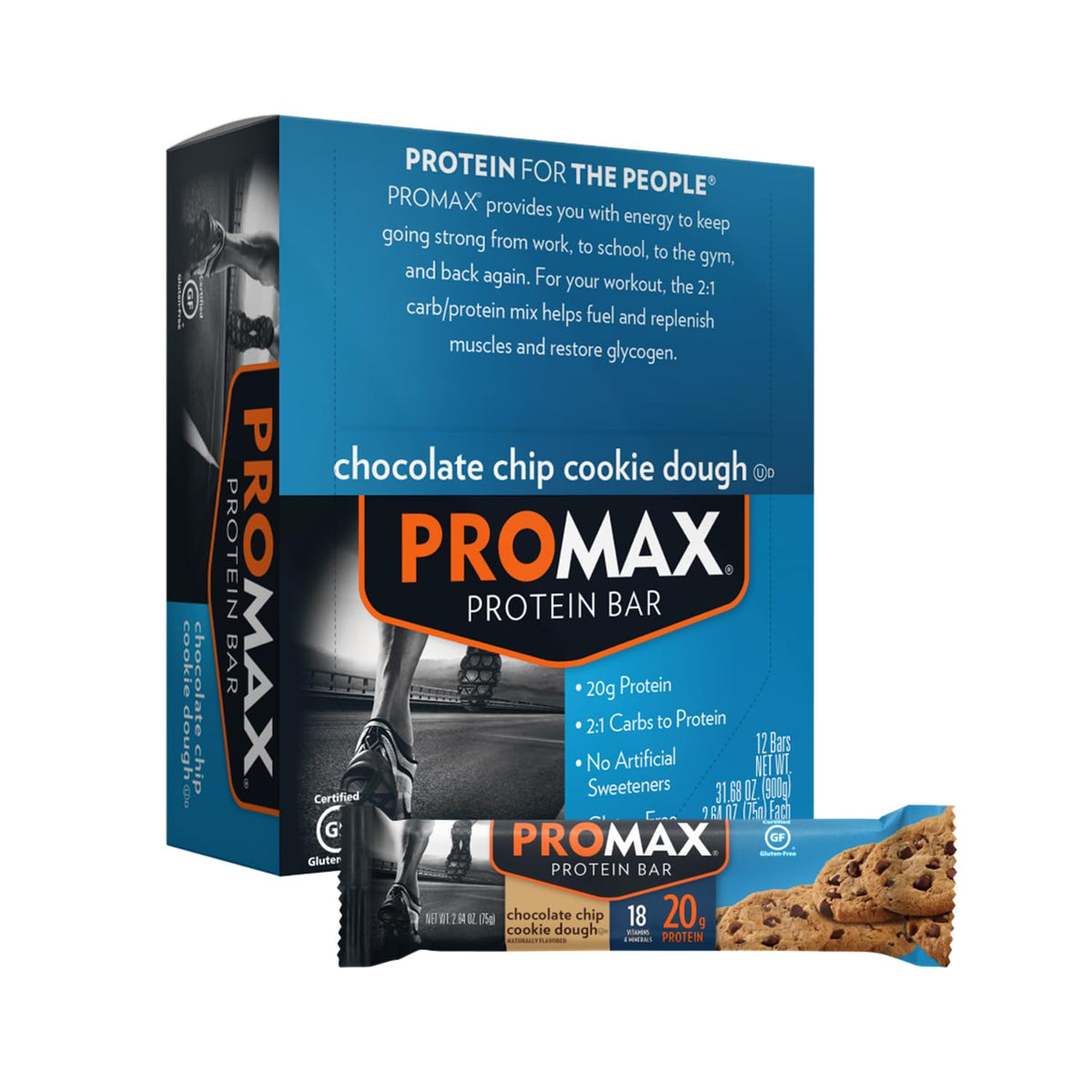 Promax bar frontal mostrando empaque y 20 g de proteína para energía rápida