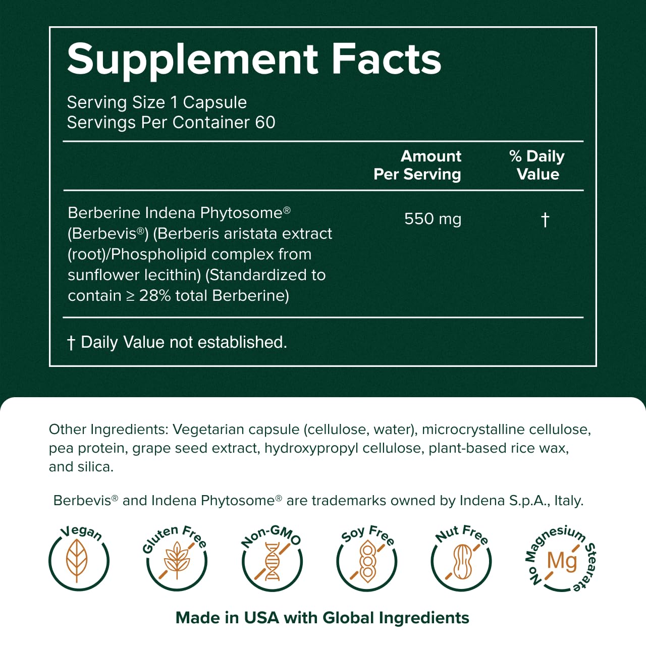 Prominent Nutrition etiqueta lateral con información de ingredientes clave y pureza
